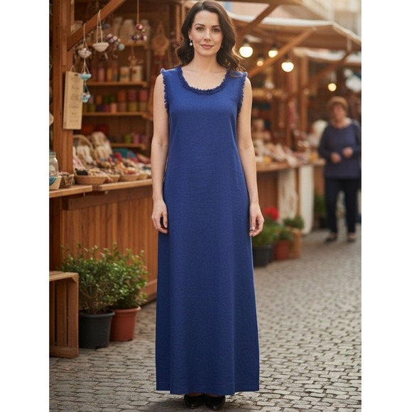 Kindred Spirit Dress Womens M Guatemala Handwoven Sleeveless Fringed Minimalist - Picture 1 of 12